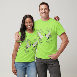 Camiseta Guindastes Japoneses de Coroa Vermelha Bordados Pr