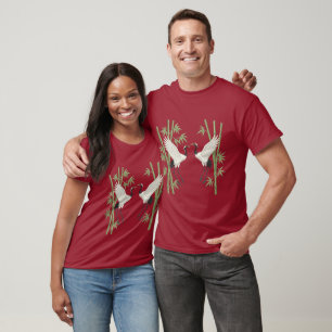 Camiseta Guindastes Japoneses de Coroa Vermelha Bordados Pr