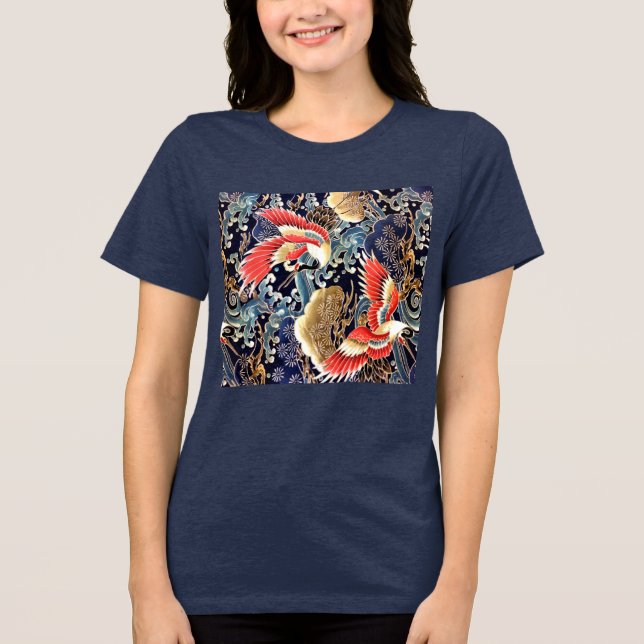Camiseta GUINDASTES Voadores, Ondas, Flores da Primavera Fl (Frente)