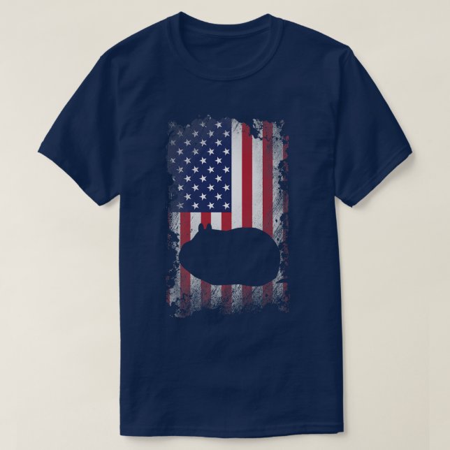 Camiseta Guiné Patriótica Porco Bandeira Americana Legal Gu (Frente do Design)