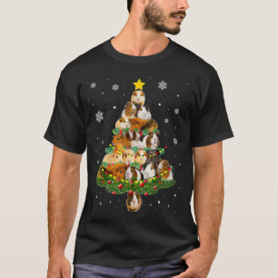 Camiseta Guiné Pig Árvore de Natal Santa Hat Exmas Luzes 