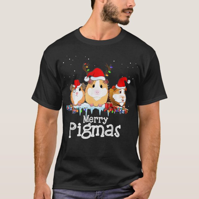 Camiseta Guiné Pig Natal Luz Santa Hat Xmas (Frente)