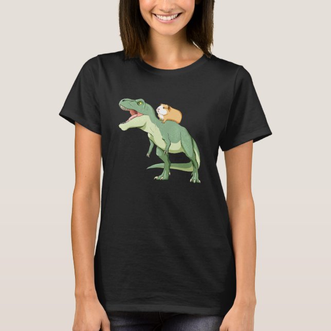 Camiseta Guiné Pig Riding T Rex Dinossaur (Frente)