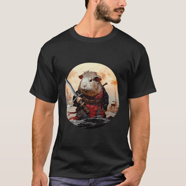 Camiseta Guiné Pig Samurai Funny Pet Katana (Frente)