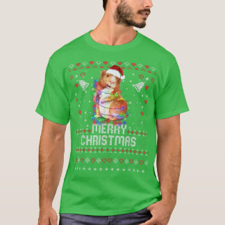 Camiseta Guiné Pig Santa Hat Luzes De Árvore De Natal
