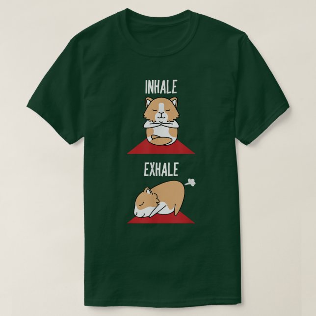Camiseta Guinea Pig Yoga Fart Funny Inhale Ehale Pet Positi (Frente do Design)