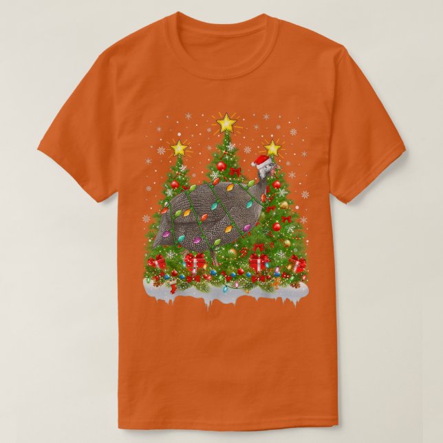 Camiseta Guineense Lighting Xmas Tree Funny Guiné Fowl C (Frente do Design)
