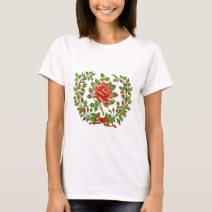 Camiseta Guirlanda de Rosa Vermelha Vintage Arte Floral de