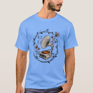 Camiseta Guirlanda Floral de Gramofone Antigo