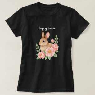 Camiseta Guirlanda Floral Rosa e Marrom em Aquarela Páscoa