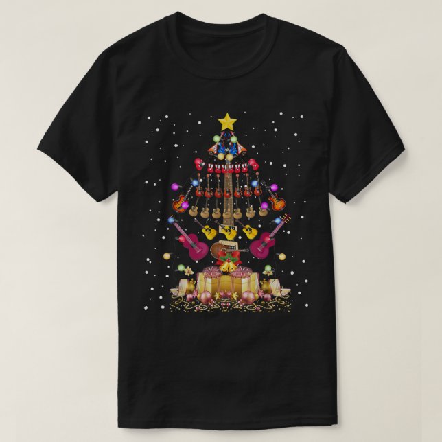 Camiseta Guitar Árvore de Natal - Natal da Feliz Leve Star (Frente do Design)