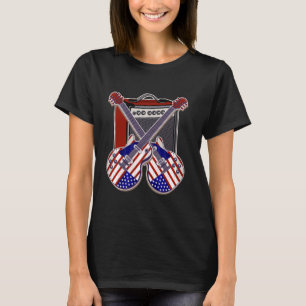 Camiseta Guitar Bandeira dos EUA Estilo Folk Estilo de Vida