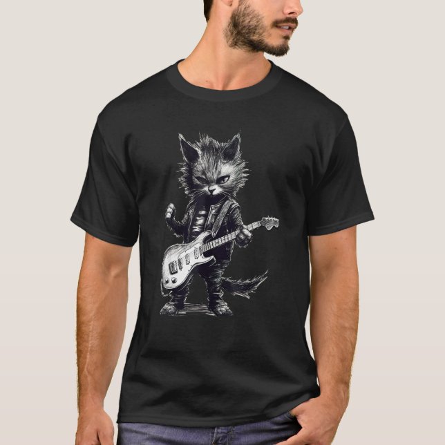 Camiseta Guitar Cat  Rock Cat Playing Guitar Rock kitty (Frente)