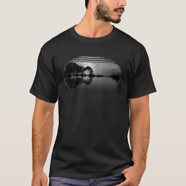 Camiseta Guitar Céu Cinza Árvores Cidade Lago Reflexão Espe (Frente)