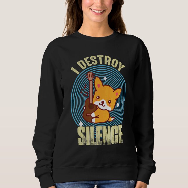 Camiseta Guitar Destroy Silence Cute Fox Guitarist Rock gui (Frente)