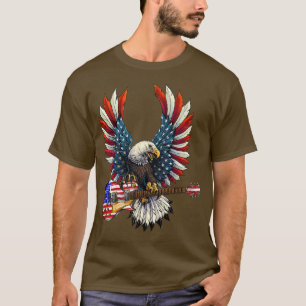Camiseta Guitar Eagle Patriótico Americano Vermelho Branco
