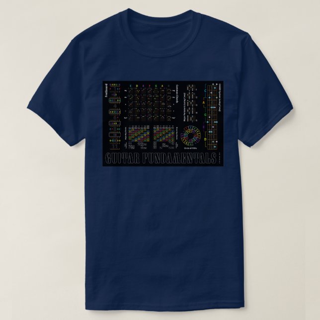 Camiseta Guitar Fundamentals Chords Fifths Fretboard CAGED (Frente do Design)