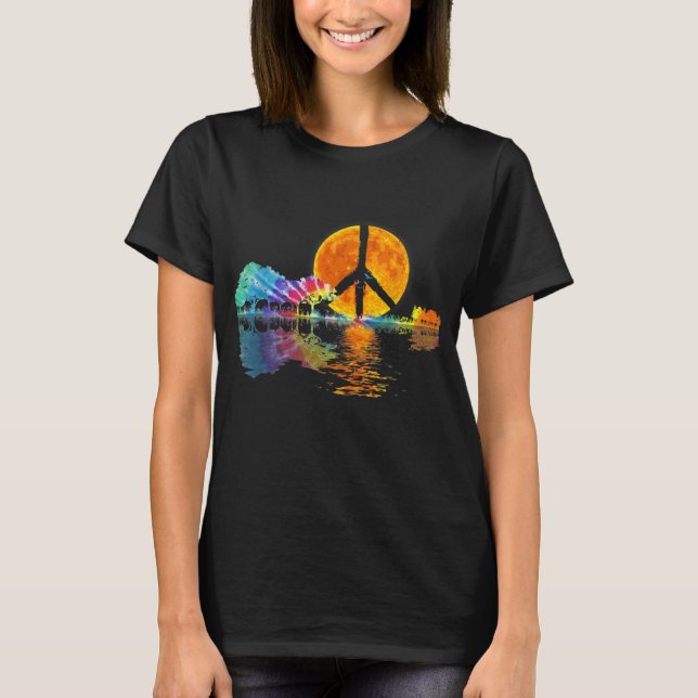 Camiseta Guitar-lago Shadow Peace Love Guitar Hippie (Frente)