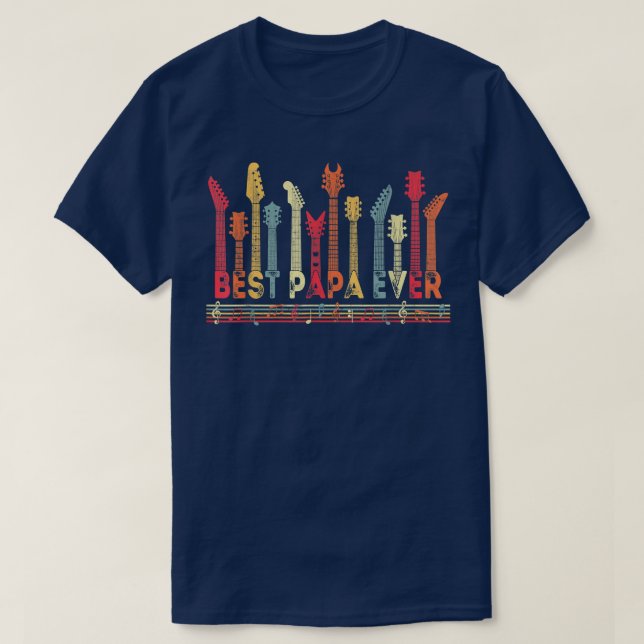 Camiseta Guitar Lover Best Papa Ever Retro Music Fathers Da (Frente do Design)