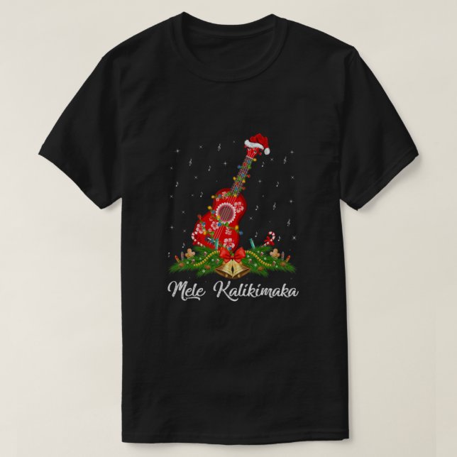 Camiseta Guitar Music Havaiana Ukulele Mele Kalikimaka Chri (Frente do Design)