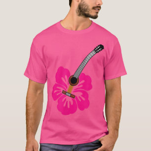 Camiseta Guitar Music Hibiscus Hawaii Flor Hawaii Mulheres