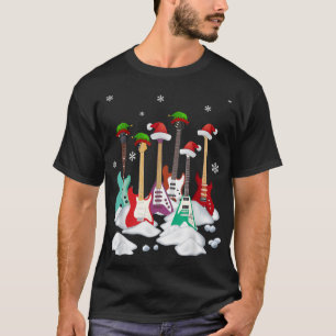 Camiseta Guitar Papai Noel Chapéu Árvore de Natal Engraçado