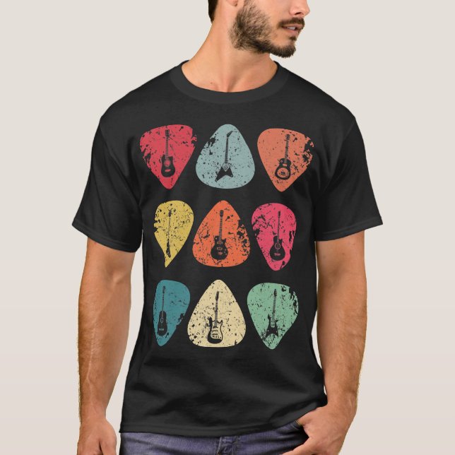 Camiseta Guitar Pick Retro Vintage para Guitaristas (Frente)