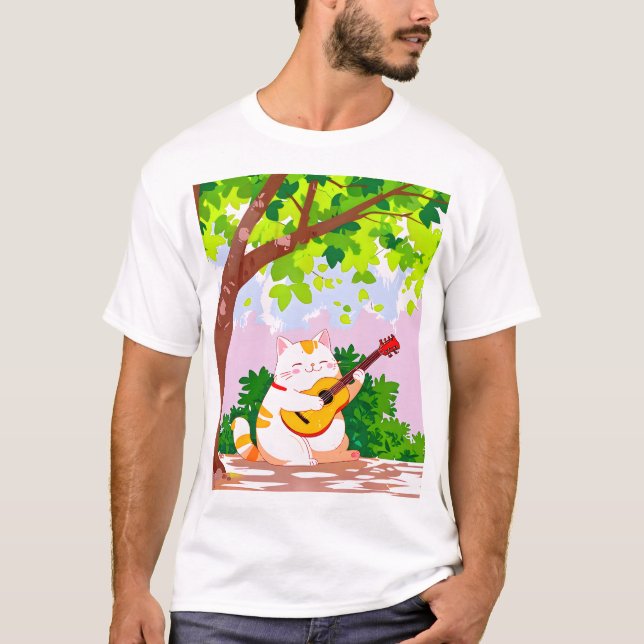 Camiseta Guitar-Playing Chubby Cat (Frente)