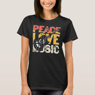 Camiseta Guitar Retro Peace Love Music Banda Guitarrista