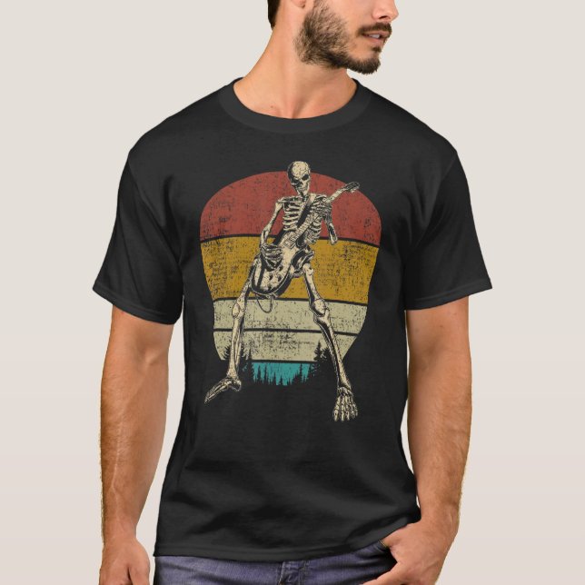 Camiseta Guitar Retro Skeleton tocando violão elétrico (Frente)