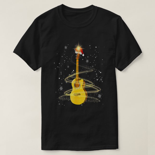 Camiseta Guitar Santa Hat Árvore de Natal Ama Música Engraç (Frente do Design)