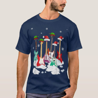 Camiseta Guitar Santa Hat Árvore de Natal Ama Música Engraç