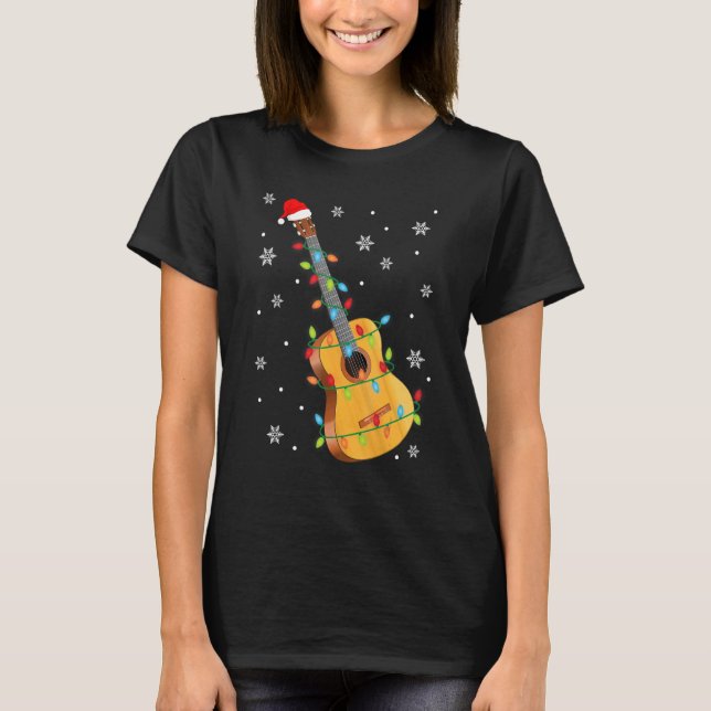 Camiseta Guitar Santa Hat Natal Luz Frio Música Amor (Frente)