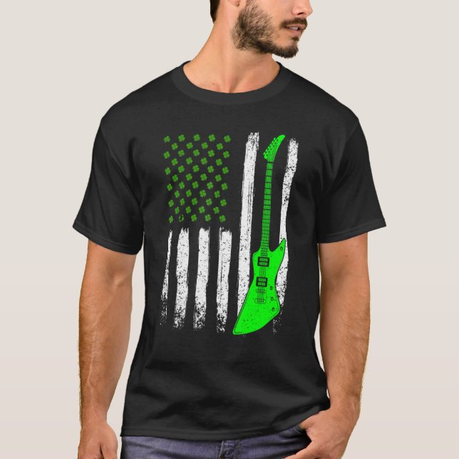 Camiseta Guitar St Patrick's Day American Flag Irish Cultur (Frente)
