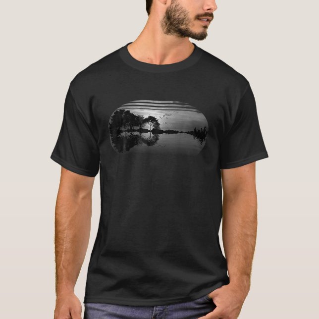 Camiseta Guitar Sunset Sky Trees City Lake Refletion Styli (Frente)