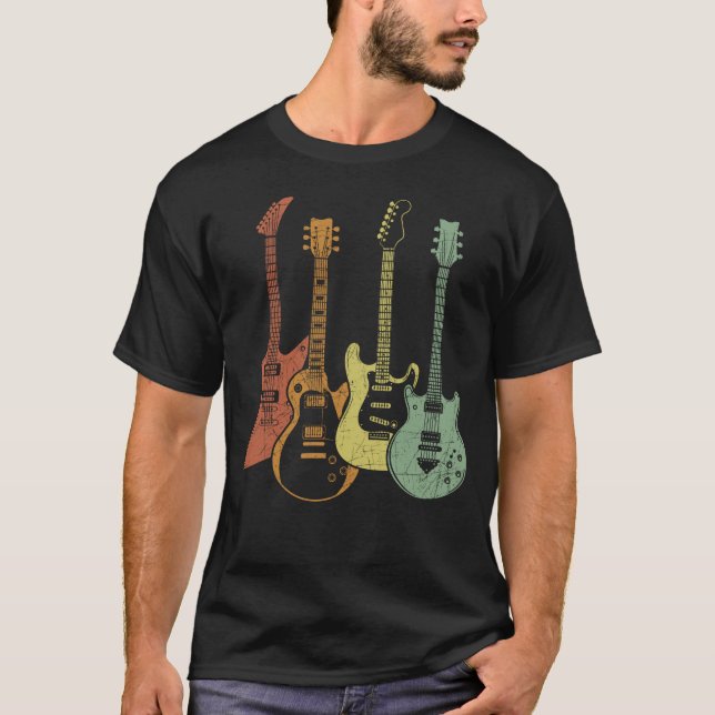 Camiseta Guitaristas de Instrumentos Musicais Coloridos Gui (Frente)