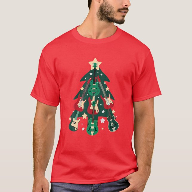 Camiseta Guitaristas Músicos Natal Guitarra Elétrica Xmas (Frente)