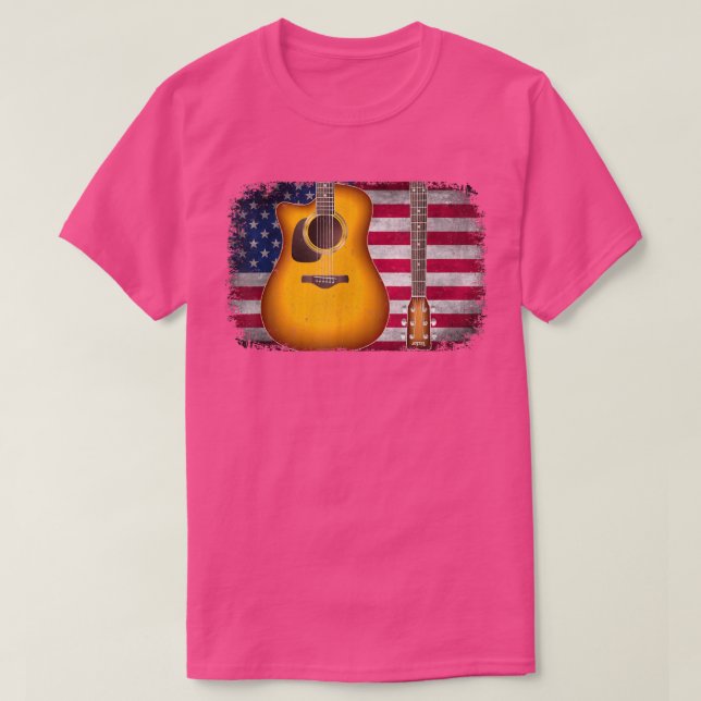 Camiseta Guitarra 4 de julho - Bandeira Americana para Home (Frente do Design)
