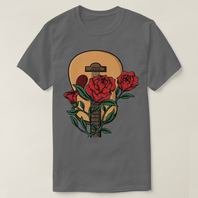 Camiseta Guitarra acústica e flor Guitarrista Presente (Frente do Design)