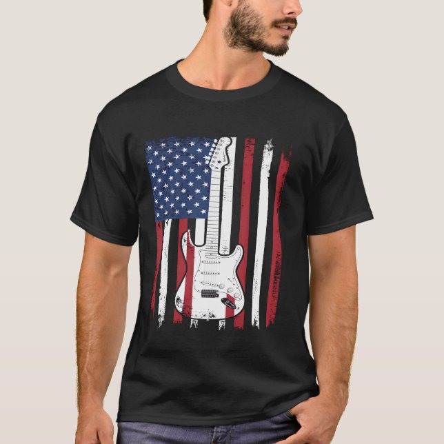 Camiseta Guitarra com Bandeira Americana Danificada (Frente)