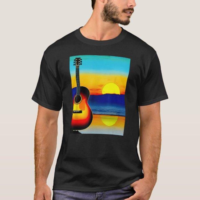 Camiseta Guitarra Com Design Artístico Sunset Para Guitaris (Frente)