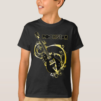 Camiseta Guitarra da estrela do rock - preto & ouro