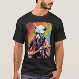 Camiseta Guitarra de Gato Sphynx Sem Pelo Pop Art