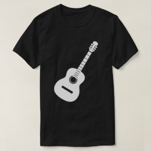 Camiseta Guitarra de Silhueta Branca Design Única a Preto