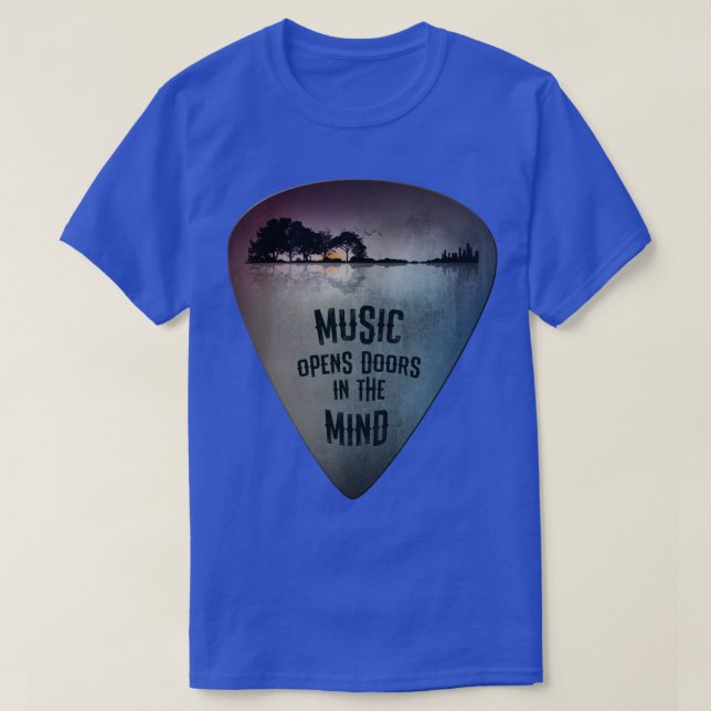 Camiseta Guitarra Distinta Lago Refletindo Música Amor (Frente do Design)