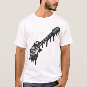 Camiseta Guitarra Elétrica Derretendo Pintura Gotejante Mús