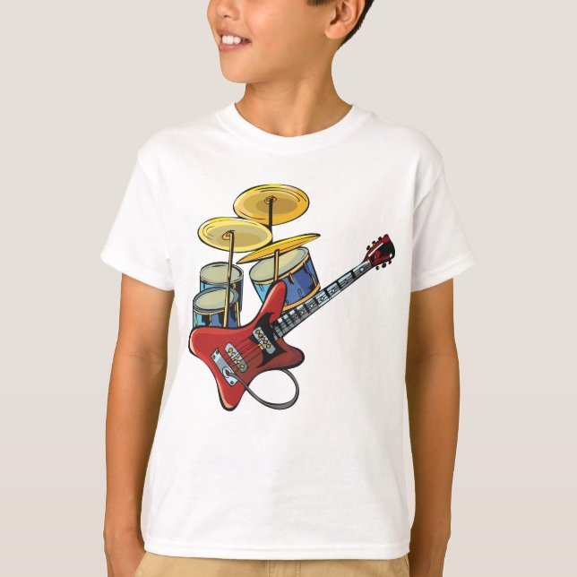 Camiseta Guitarra Elétrica E Tambores (Frente)