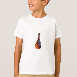 Camiseta Guitarra Elétrica em Chamas Fogo e Relâmpago Rock 