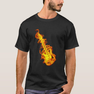 Camiseta Guitarra Elétrica em Chamas Rock Guitarra