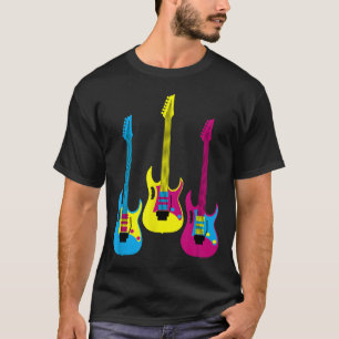 Camiseta Guitarra Elétrica Retro Multicolor CMYK Gráfico Pr
